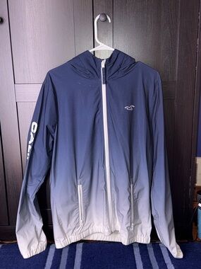 Hollister Navy to Light Gray Gradient Hooded Windbreaker